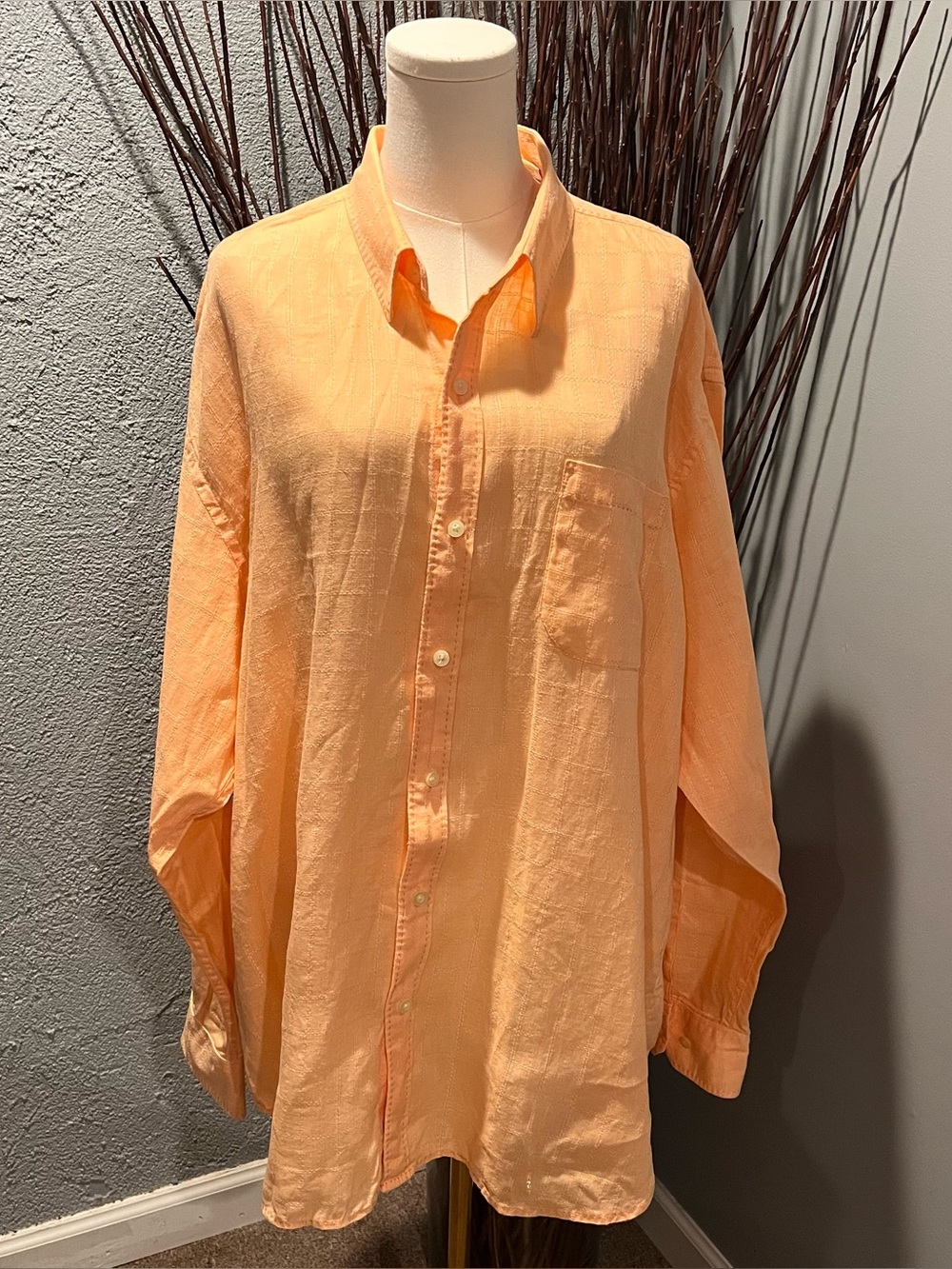 🐠TOMMY BAHAMA MEN’S ORANGE LINEN LONG SLEEVE BUTTON DOWN SIZE XXL🐠